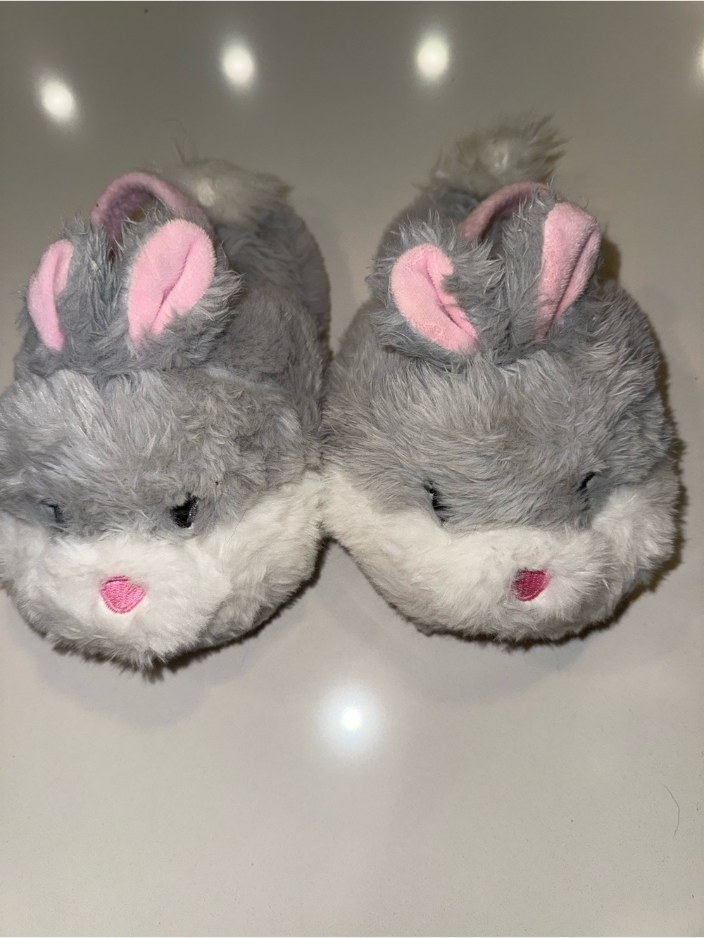 Kids Plush Bunny Slippers in Gray & Pink
